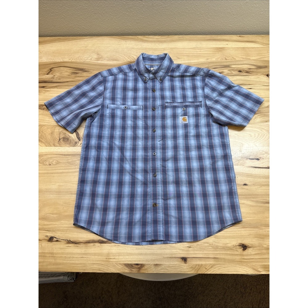 Carhartt 103549 Men's Force Ridgefield Blue Plaid Short Sleeve Shirt Size Medium